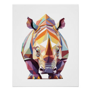 Rhinoceros Playful Adorable Fun Animal Colorful Poster