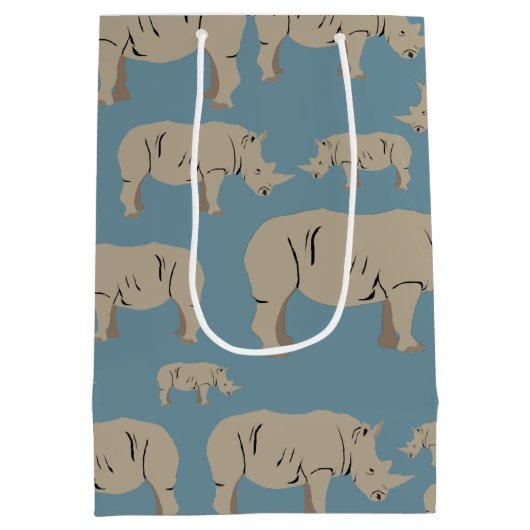 Rhinoceros Rhino Illustrationsmuster Mittlere Geschenktüte (Rückseite)
