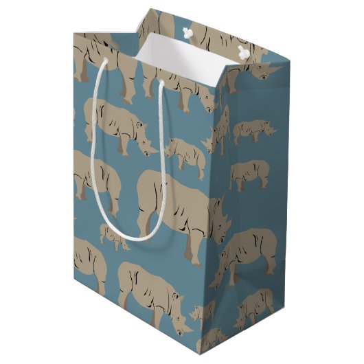 Rhinoceros Rhino Illustrationsmuster Mittlere Geschenktüte (Rückseite Schrägansicht)