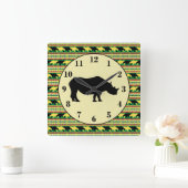 Rhinoceros Safari Muster und Silhouette Quadratische Wanduhr (Zuhause)