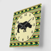 Rhinoceros Safari Muster und Silhouette Quadratische Wanduhr (Winkel)