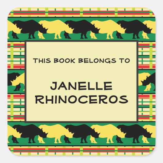Rhinoceros Safari Weave Muster Quadratischer Aufkleber (Vorderseite)