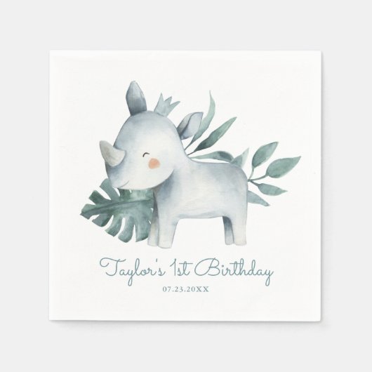 Rhinoceros Tropical Birthday Serviette (Vorderseite)