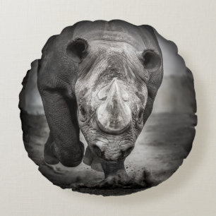 Rhinoceros: Wildtierportrait. Rundes Kissen