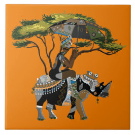 Rhinodekor der niedlichen Afrikanischen Stammesfra Fliese