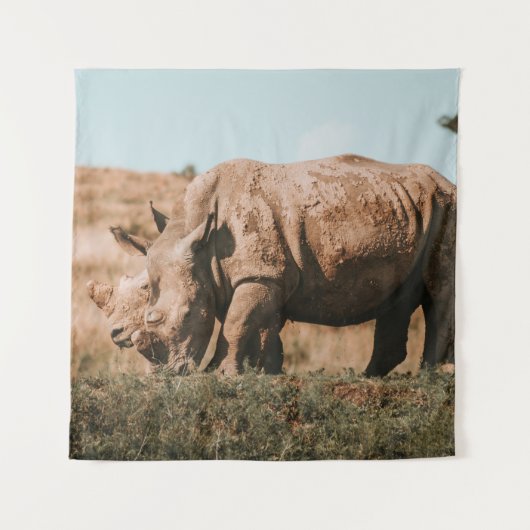 RHINO'S IN AFRIKA GRAZIEREN WANDTEPPICH (Vorderseite)
