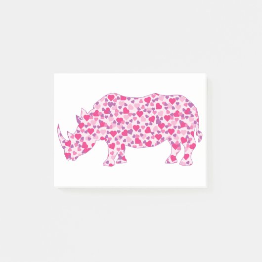 Rhinozeros aus rosa Herzen Post-it Klebezettel (Vorderseite)