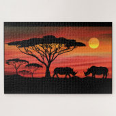 Rhinozeros im Serengeti-Afrikanischen Sonnenunterg Puzzle (Horizontal)