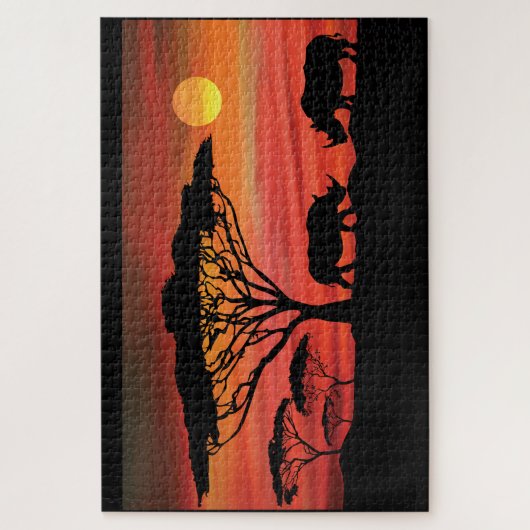 Rhinozeros im Serengeti-Afrikanischen Sonnenunterg Puzzle (Vertikal)