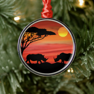 Rhinozeros in den afrikanischen Serengeti Ornament Aus Metall
