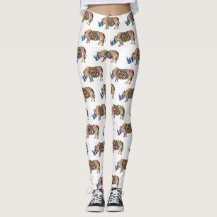 Rhinozeros in einem psychedelischen Zebra-Muster Leggings
