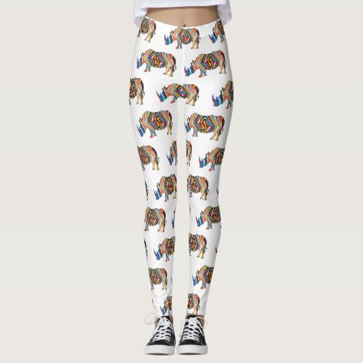 Rhinozeros in einem psychedelischen Zebra-Muster Leggings (Vorderseite)