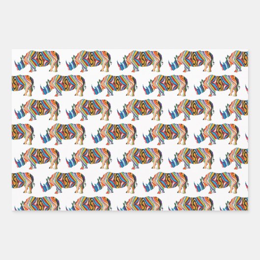 Rhinozeros in Zebra Geschenkpapier Set (Vorderseite)