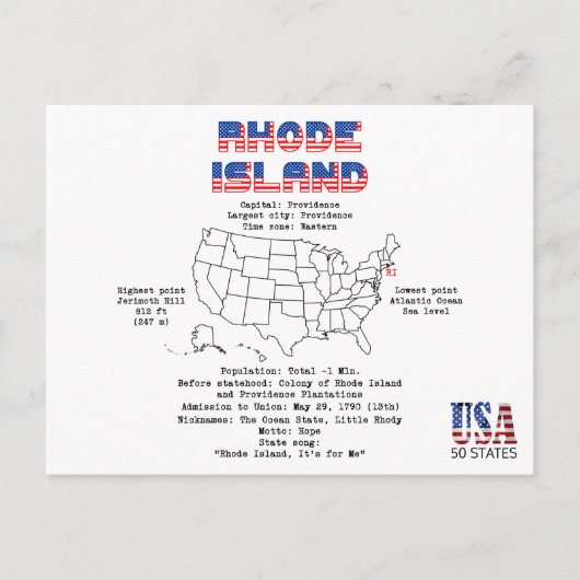 Rhode Island amerikanischer Staat auf einer Karte (Vorderseite)