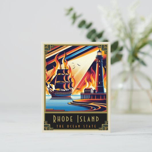 Rhode Island | Art Deco Postkarte (Stehend Vorderseite)