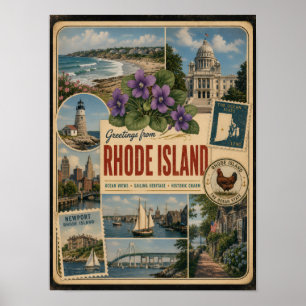 Rhode Island Authentischer Vintage-Stil Poster