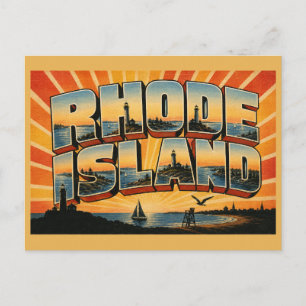 Rhode Island Bay Leuchtturm Wald Kunst Postkarte