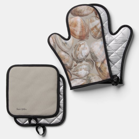 Rhode Island Clams Oven Mitt and Pot Holders Ofenhandschuh & Topflappen-Set (Vorderseite/Rückseite)