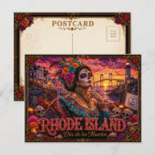 Rhode Island Día de los Muertos Retro Postkarte (Vorne/Hinten)