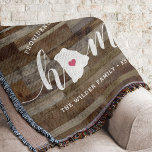 Rhode Island Home State Personalized Wood Look Decke<br><div class="desc">Show some home state pride with this cute rustic faux wood plank throw blanket featuring "home" in white calligraphy script lettering with a silhouette map of the state of Rhode Island standing in for the letter "O." A pink heart illustration inside the state map completes the design; you can change...</div>