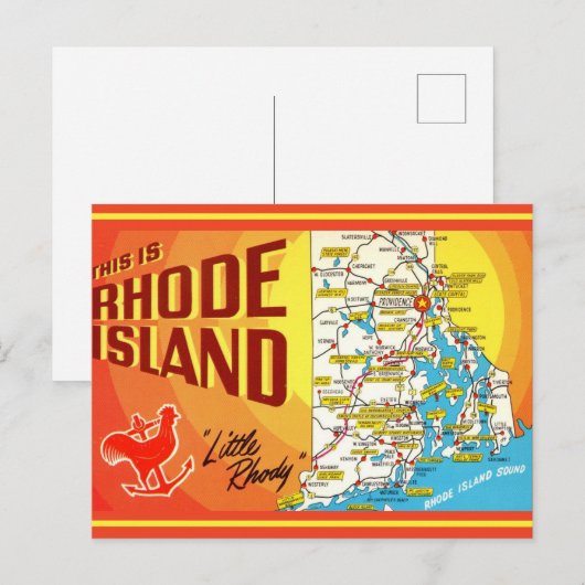 Rhode Island Karte Postkarte (Vorne/Hinten)