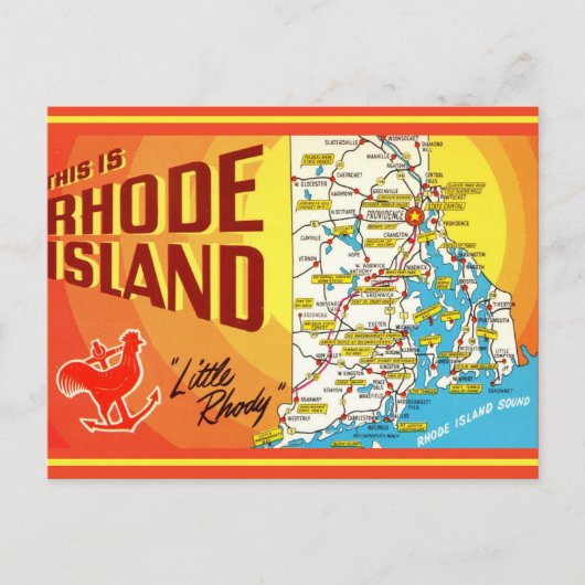 Rhode Island Karte Postkarte (Vorderseite)