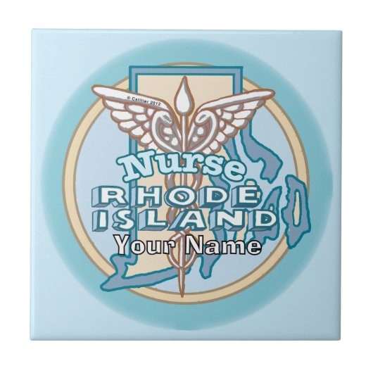 Rhode Island Krankenschwester Caduceus Kachel (Vorderseite)