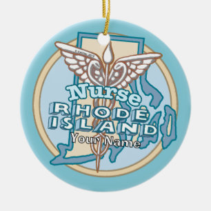 Rhode Island Krankenschwester Caduceus  Keramik Ornament