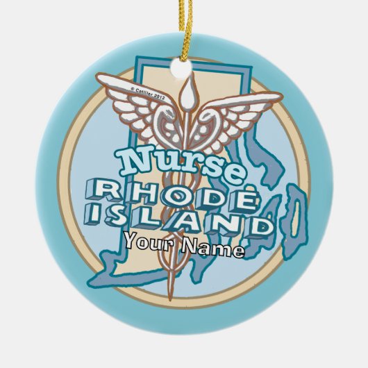 Rhode Island Krankenschwester Caduceus  Keramik Ornament (Vorne)