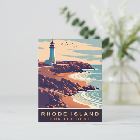 Rhode Island, Leuchtturm an der Küste, Reisen Postkarte (Stehend Vorderseite)