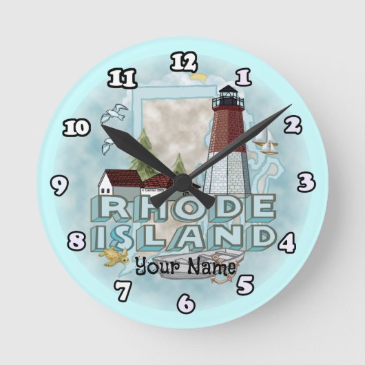 Rhode Island Leuchtturm Runde Wanduhr (Vorderseite)