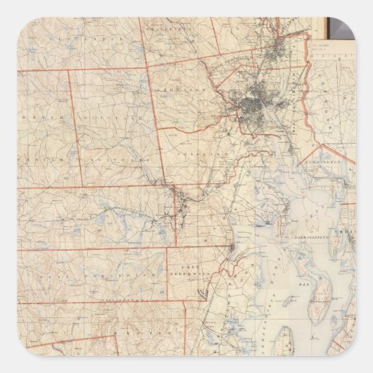 Rhode Island Map Quadratischer Aufkleber (Vorderseite)