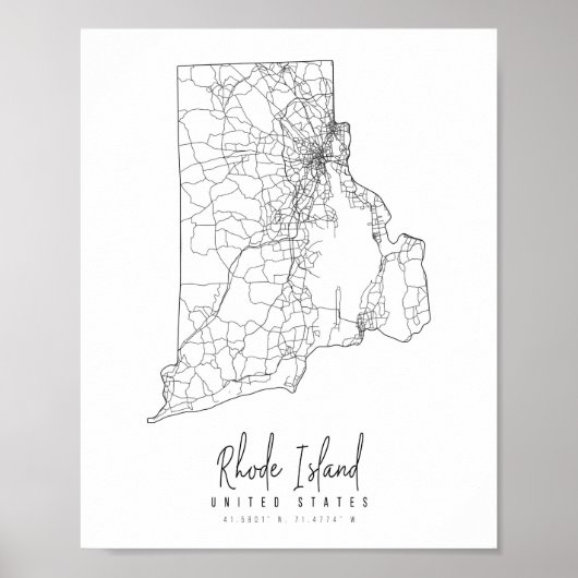 Rhode Island Minimal Street Karte Poster (Vorne)