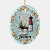 Rhode Island Muschel Leuchtturm individuelle Name Keramik Ornament (Rechts)