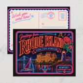 Rhode Island Neon State Retro Vintage Postkarte (Vorne/Hinten)