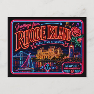 Rhode Island Neon State Retro Vintage Postkarte
