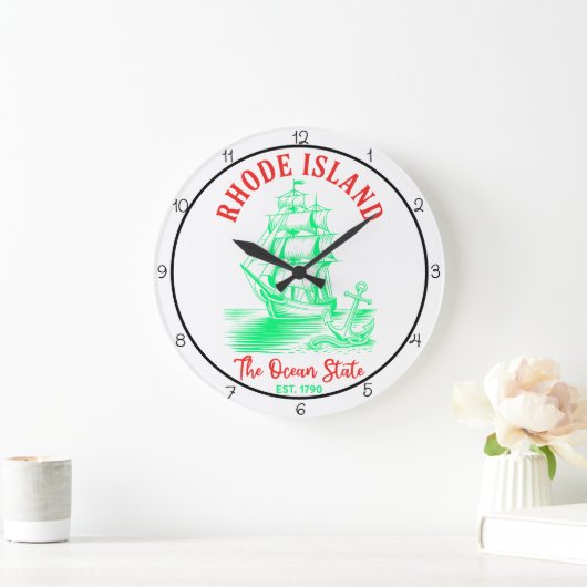 Rhode Island Ocean State Schiff Große Wanduhr (Zuhause)