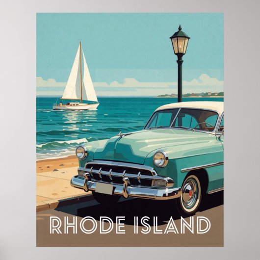 🌊 Rhode Island Oldtimer an der Küste Poster (Vorne)