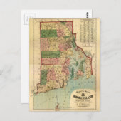 Rhode Island & Providence Plantations Map (1880) Postkarte (Vorne/Hinten)