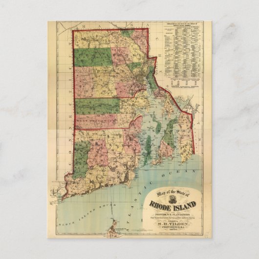 Rhode Island & Providence Plantations Map (1880) Postkarte (Vorderseite)