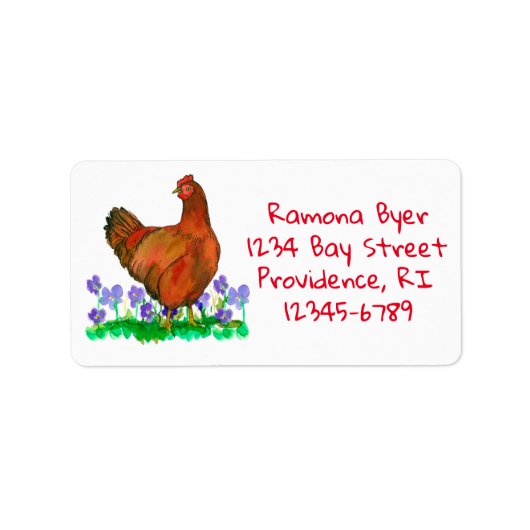Rhode Island Red Chicken Wasserfarbe Rücksendeadre Adressaufkleber (Vorne)