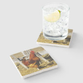 Rhode Island Red Hahn Steinuntersetzer (Seitenansicht)
