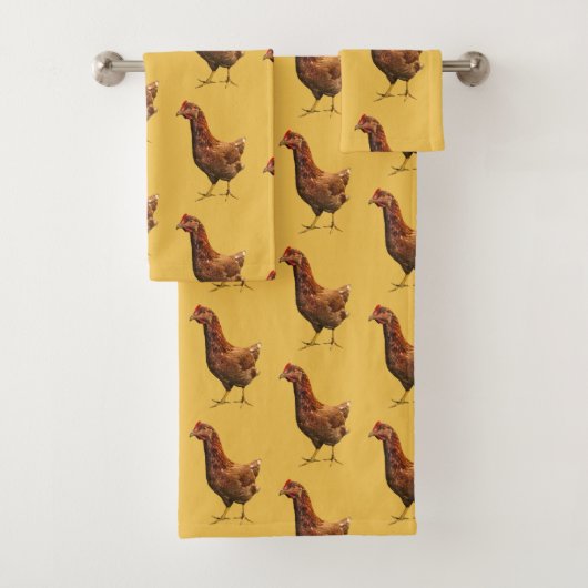 Rhode Island Red Hen Chicken Yellow Towel Set (Insitu)