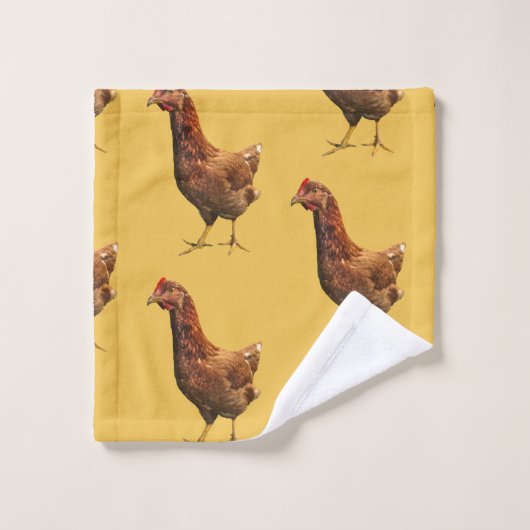 Rhode Island Red Hen Chicken Yellow Towel Set (Waschlappen)