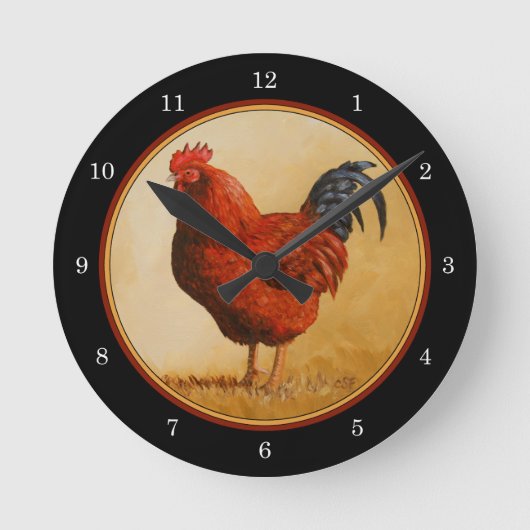 Rhode Island Red Rooster Chicken Runde Wanduhr (Vorderseite)