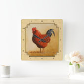 Rhode Island Red Rooster Gelber Hintergrund Quadratische Wanduhr (Zuhause)