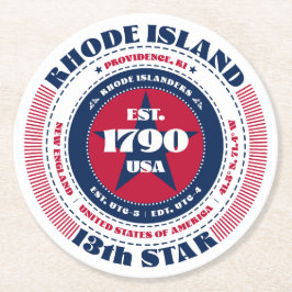 Rhode Island Red White Blue Typografy Runder Pappuntersetzer