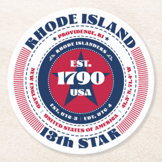 Rhode Island Red White Blue Typografy Runder Pappuntersetzer