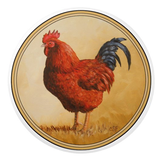 Rhode Island Rooster Chicken Keramikknauf (Vorderseite)