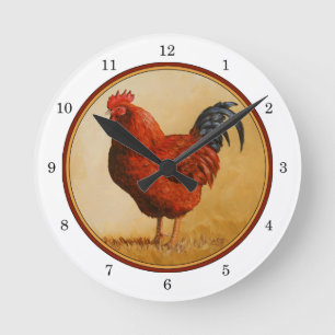 Rhode Island Rooster Chicken Runde Wanduhr